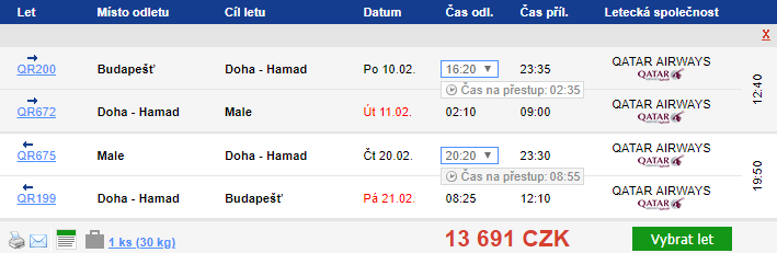 Maledivy s Qatar Airways z Budapešti za 13 691 Kč