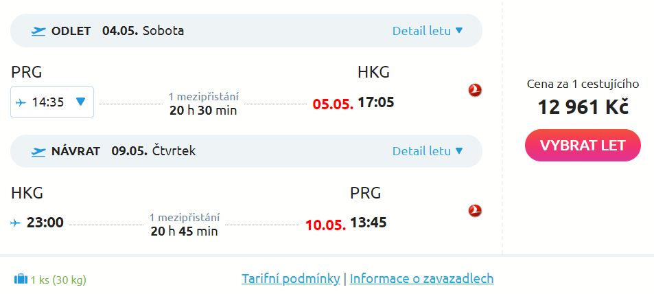 Z Prahy do Hongkongu s Turkish Airlines