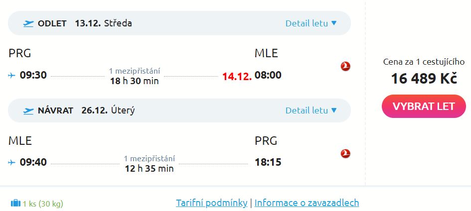 Z Prahy na Maledivy v mnoha termínech s Turkish Airlines