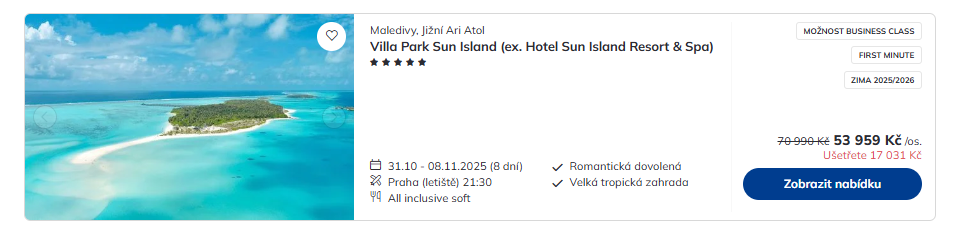 zájezdy z Prahy na Maledivy