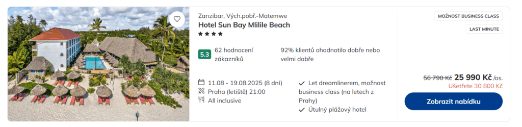 zájezdy z Prahy na Zanzibar