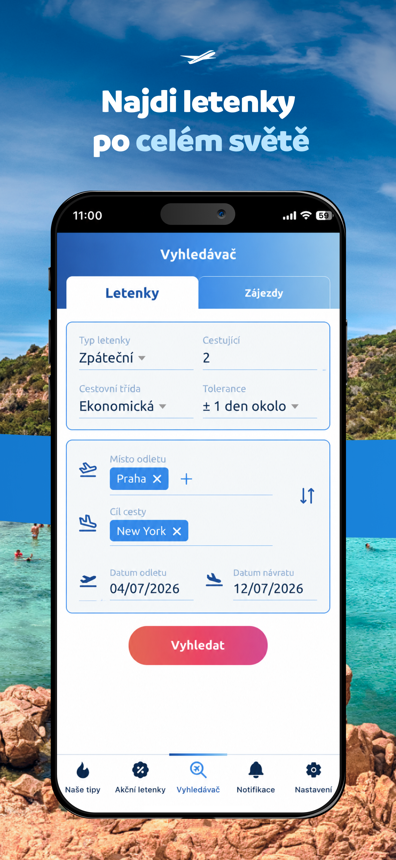 Vyhledávač letenek v aplikaci Zaletsi.cz