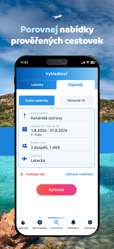 Vyhledávač zájezdů v aplikaci Zaletsi.cz