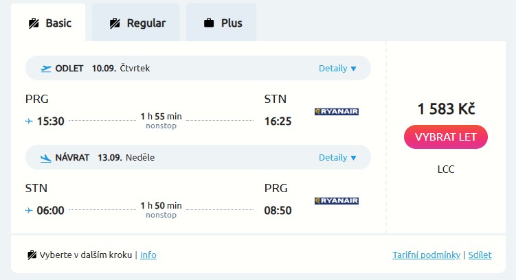Výběr letenky Ryanair z Prahy do Londýna přes Zaletsi.cz